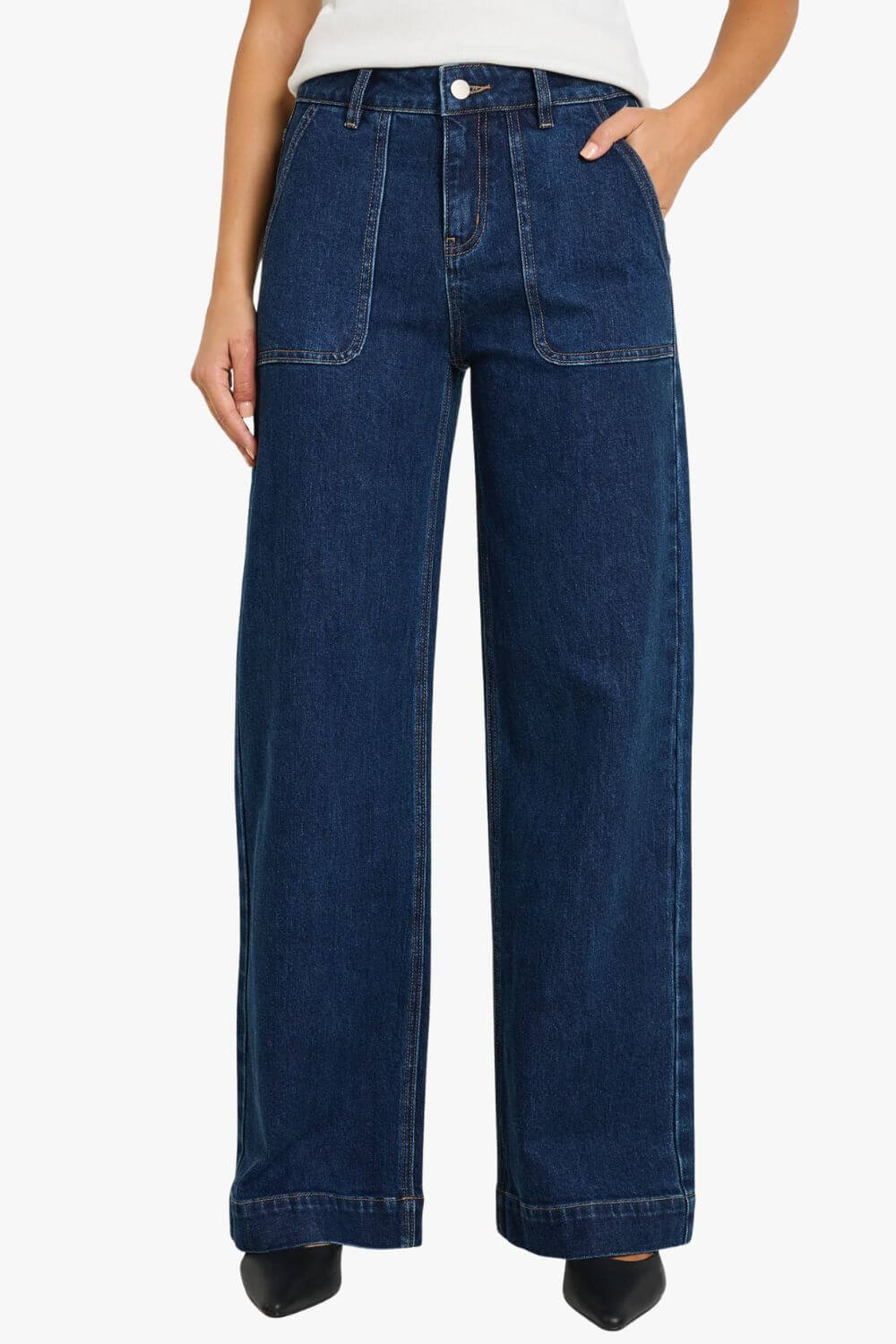 Ivy & Jack Feature Mid Rise Front Pocket Wide Leg Jean