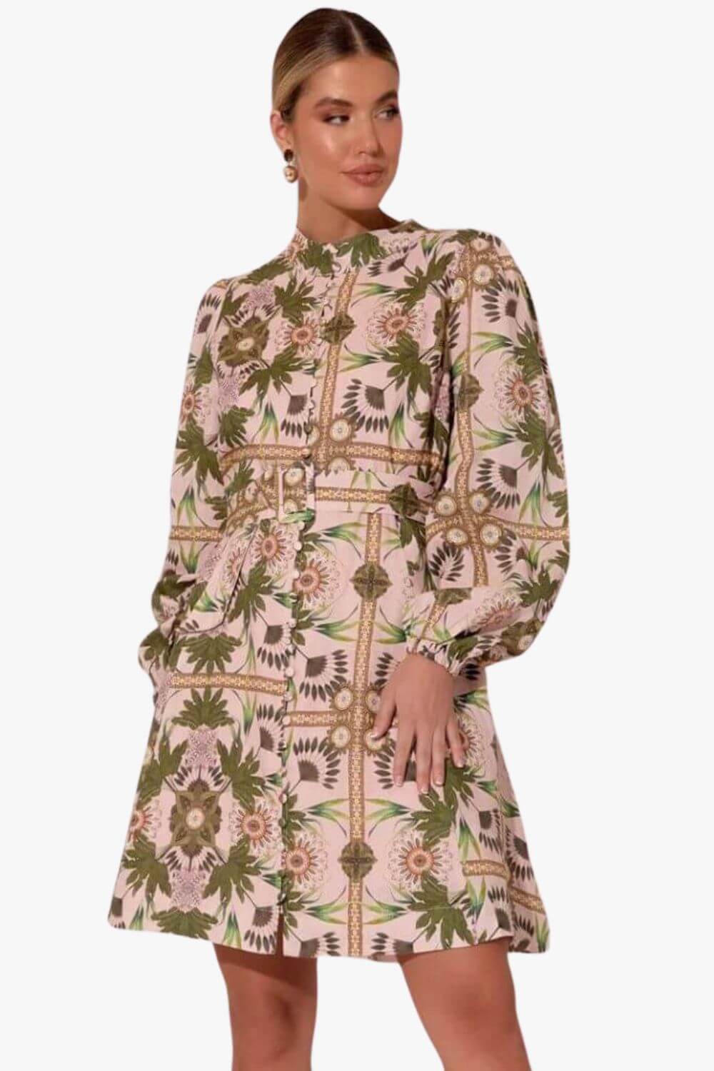 Adorne Mindy Printed Linen Aline Shirt Dress