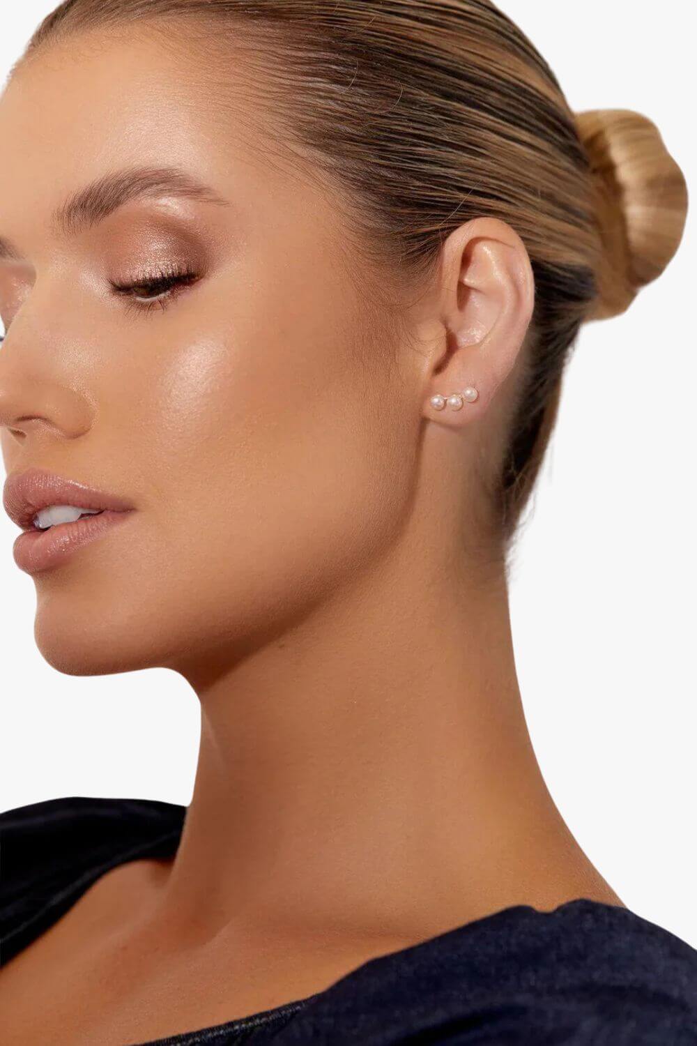 Adorne Simple Pearl Bar Stud Earrings