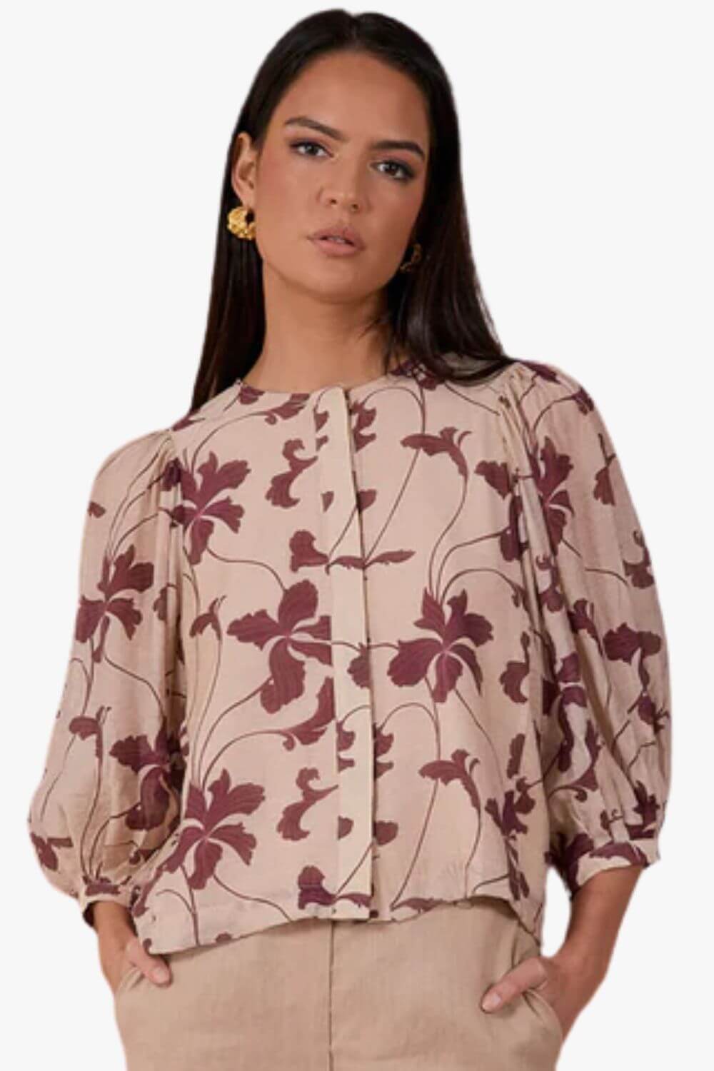 Adorne Lauren 3/4 Sleeve Printed Shirt