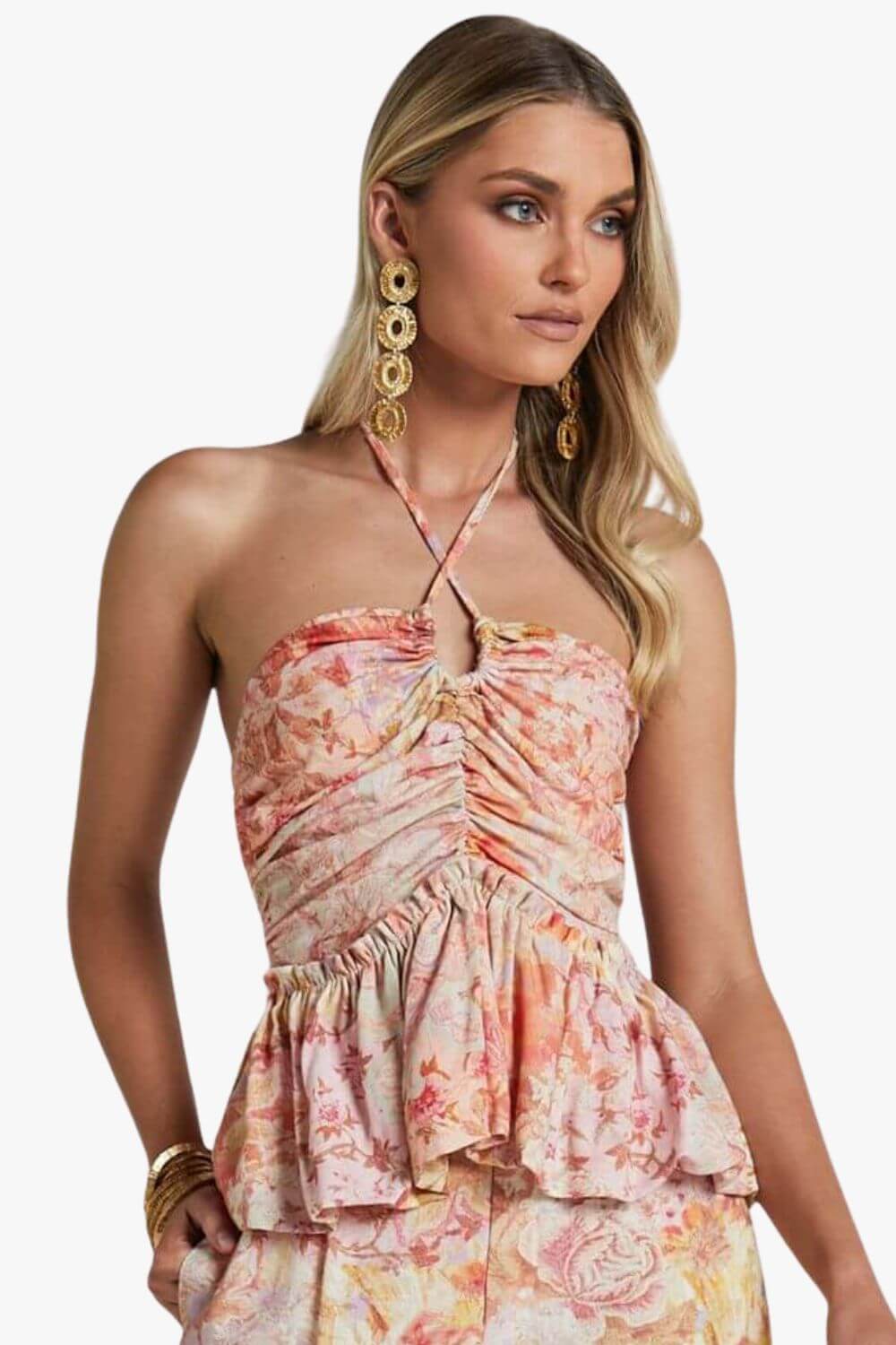 Amalie The Label Maelynn Linen Blend Halter Ruched Top