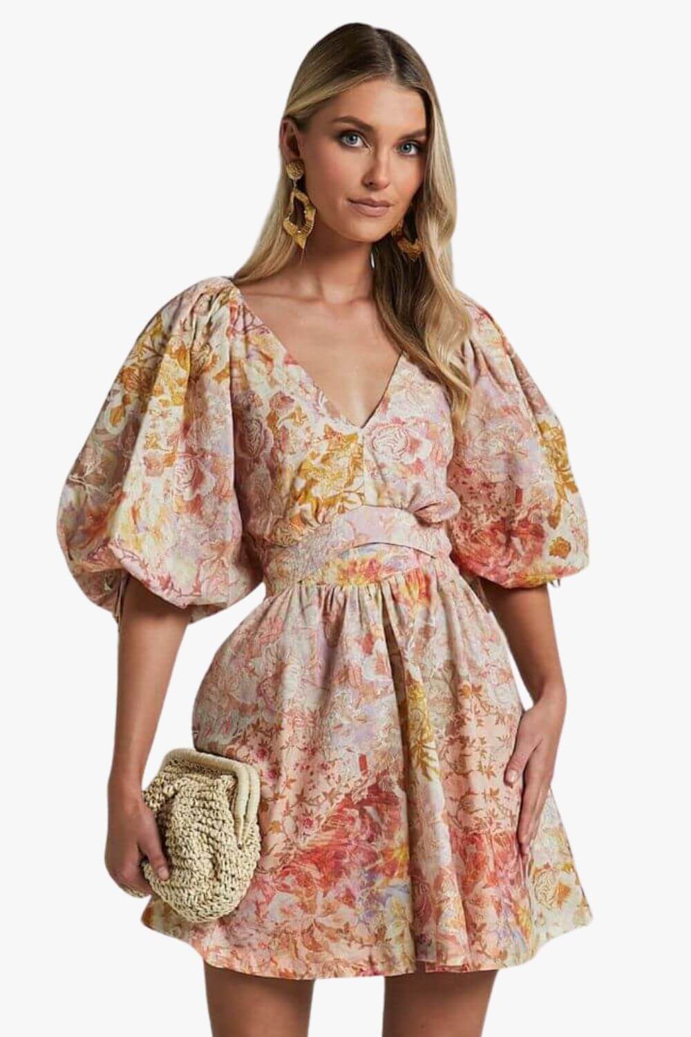 Amalie The Label Movida Linen Blend Balloon Sleeve Mini Dress