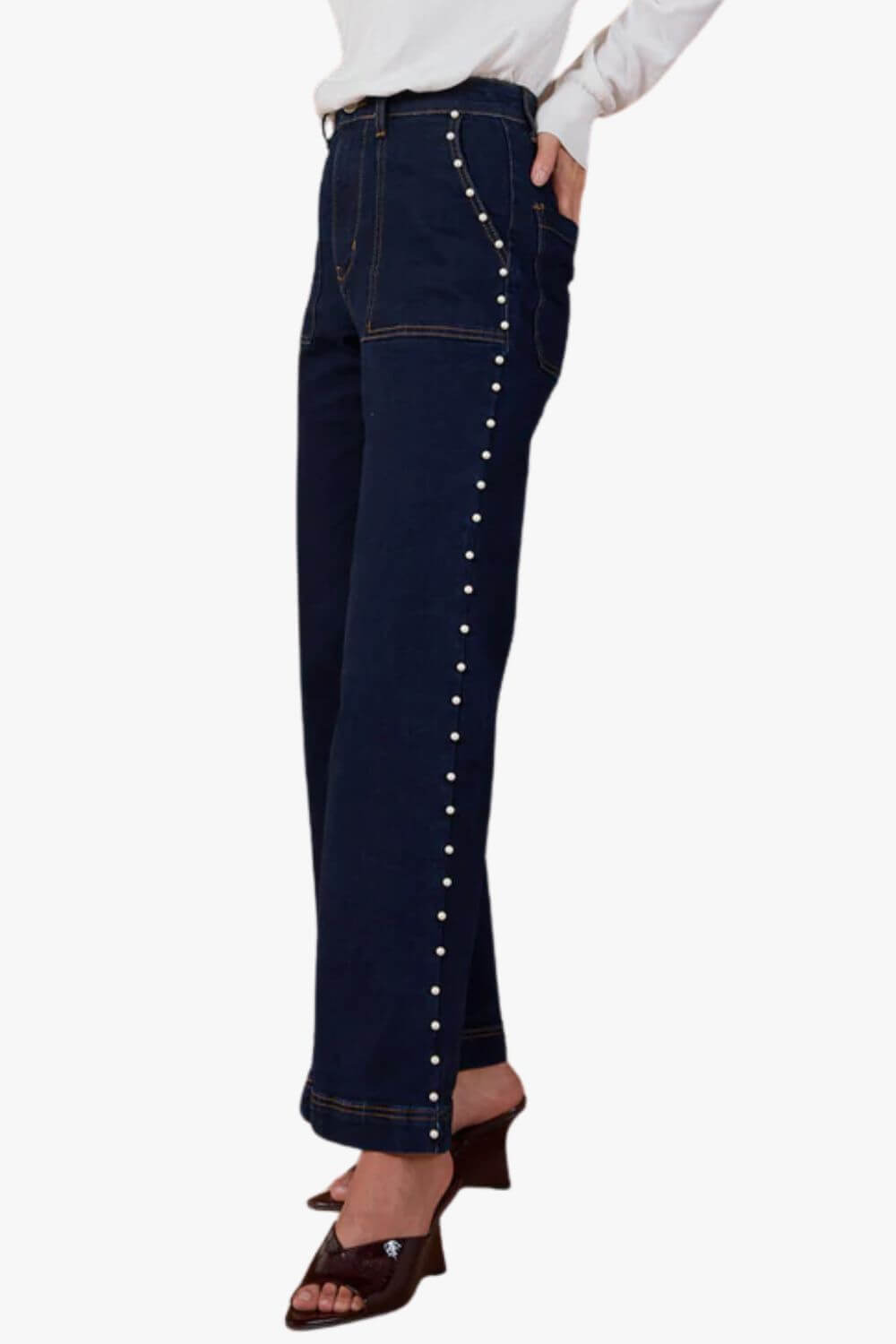 Adorne Evie Pearl Detail Jean