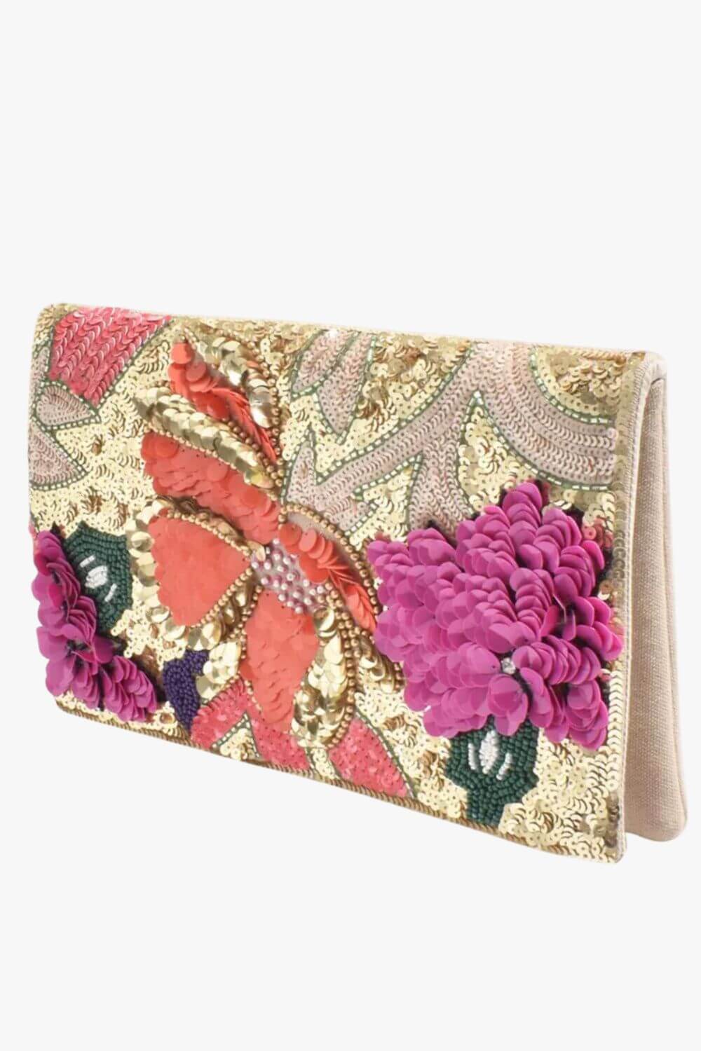 Adorne Claris Sequined Florals Statement Clutch