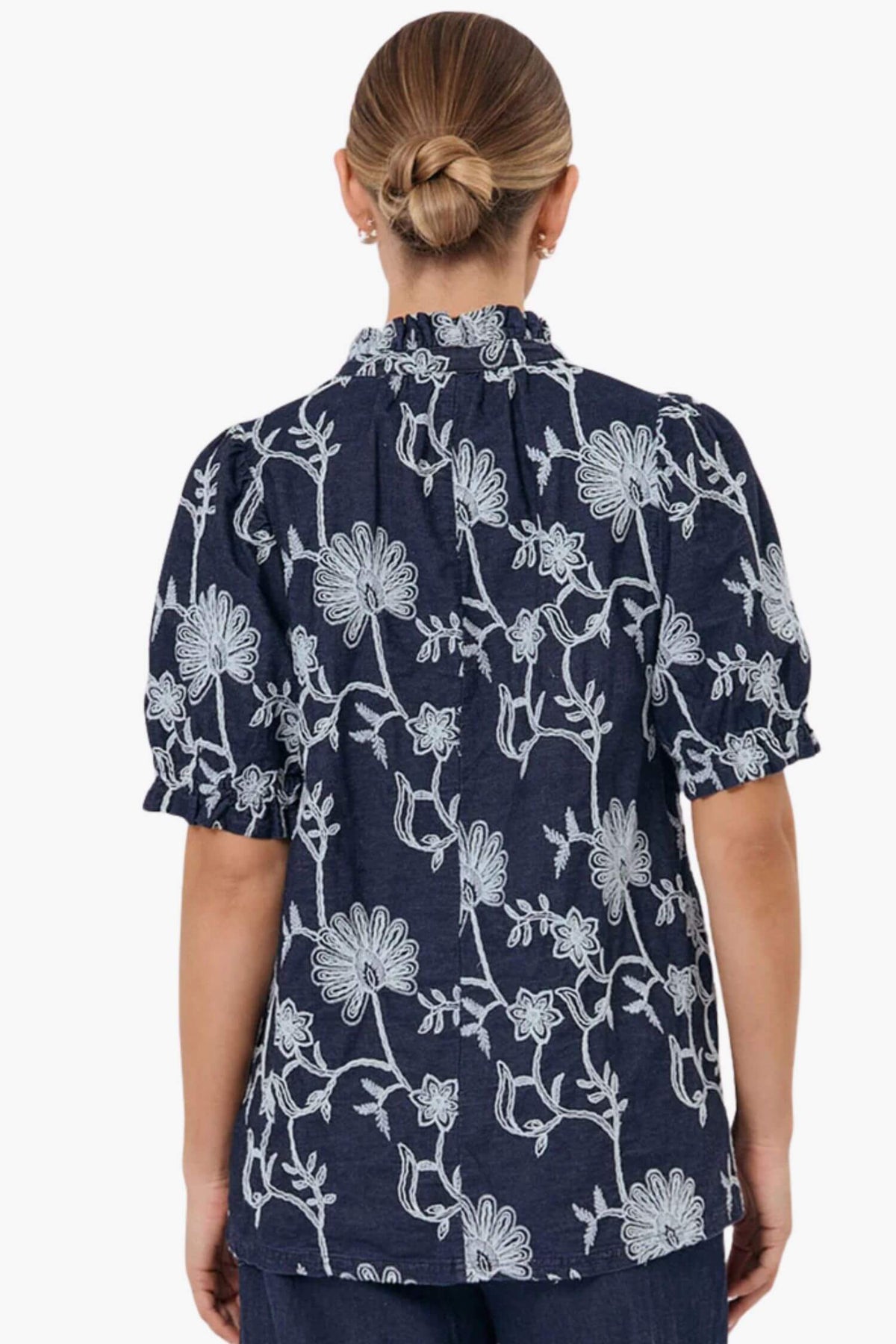 Adorne Sandra Embroidered Denim Top