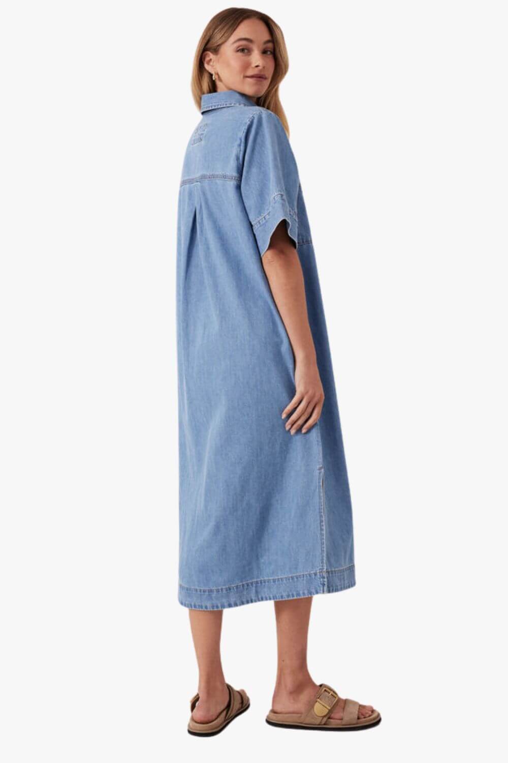 Ceres Life Short Sleeve Yoke Detail Midi Dress