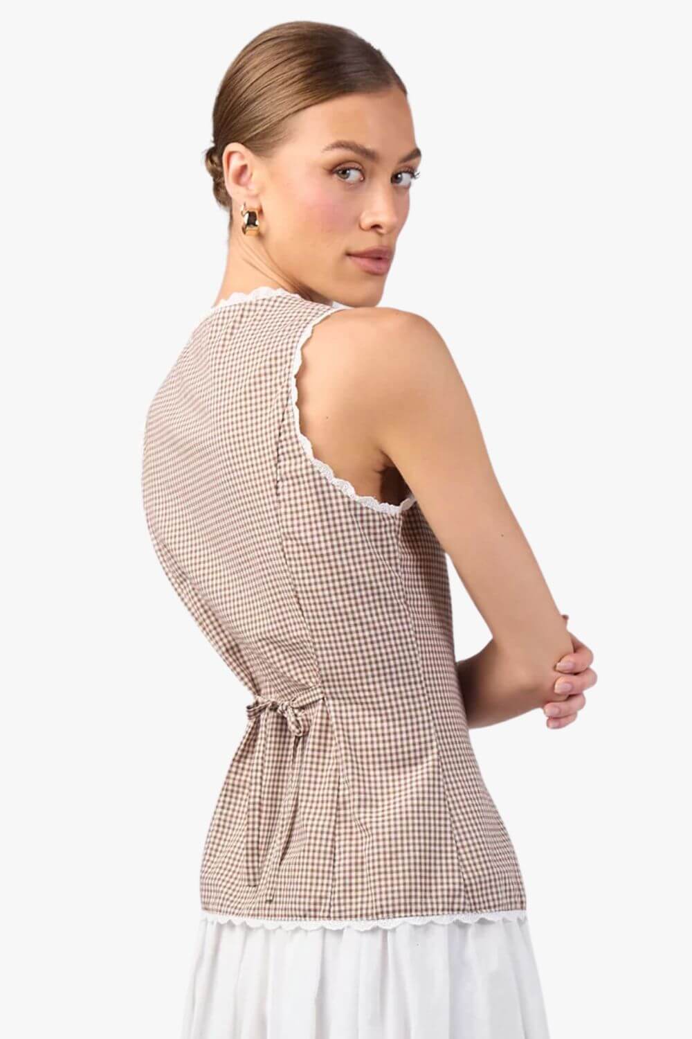 MVN Gingham Lace Trim Top