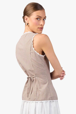 MVN Gingham Lace Trim Top