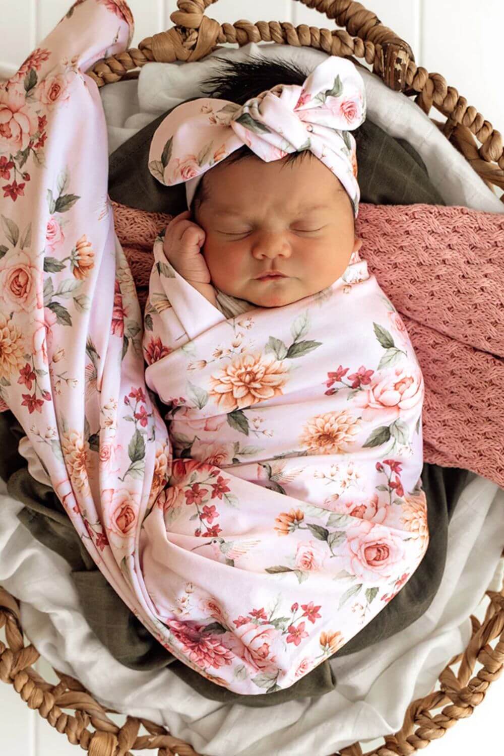 Snuggle Hunny Birds & Blooms Organic Jersey Wrap & Topknot Set