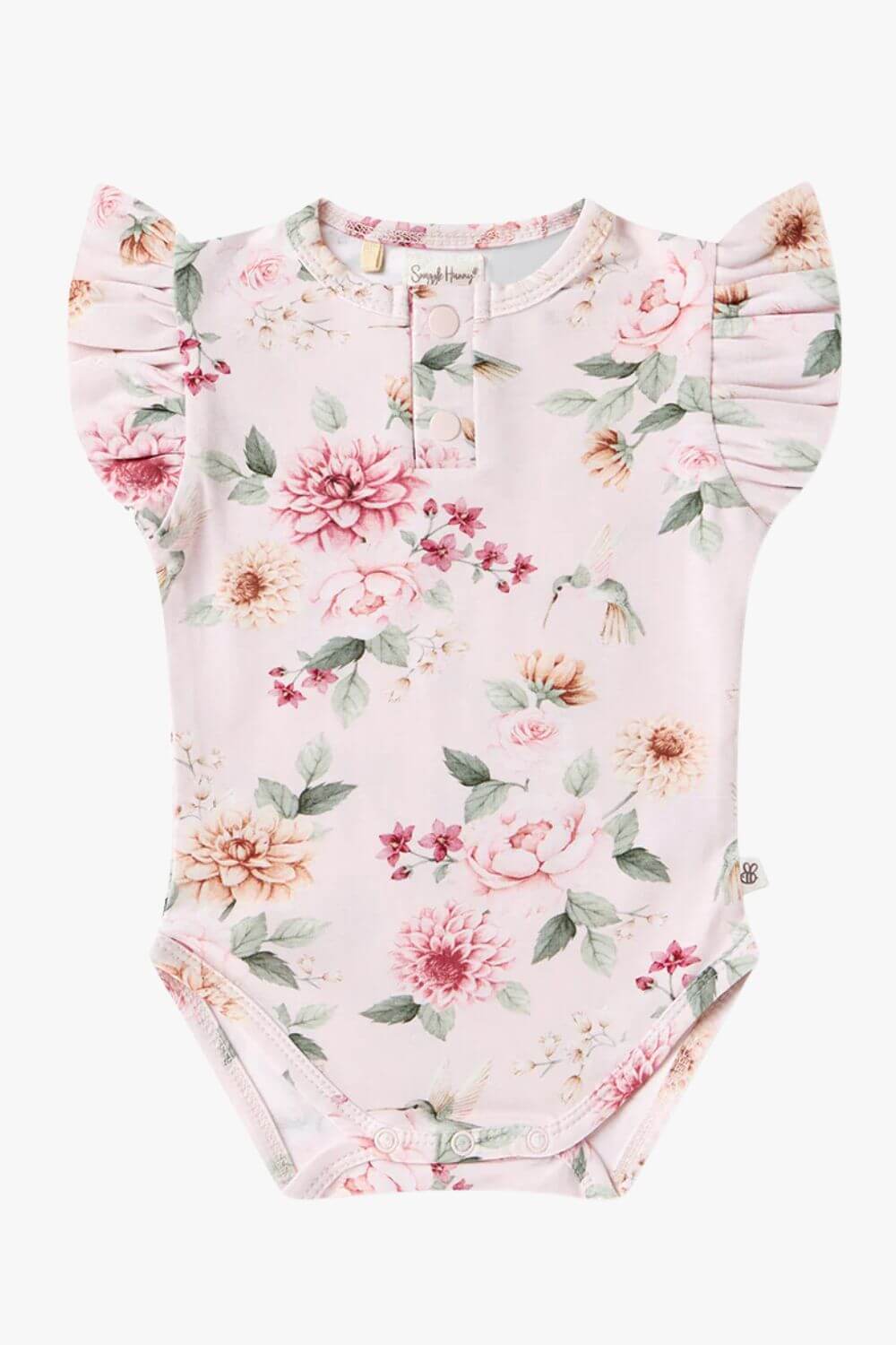 Snuggle Hunny Birds & Blooms Short Sleev Organic Bodysuit with Frill