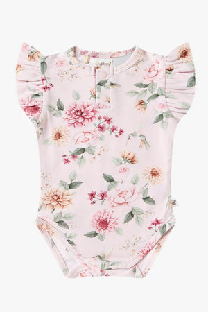 Snuggle Hunny Birds & Blooms Short Sleev Organic Bodysuit with Frill