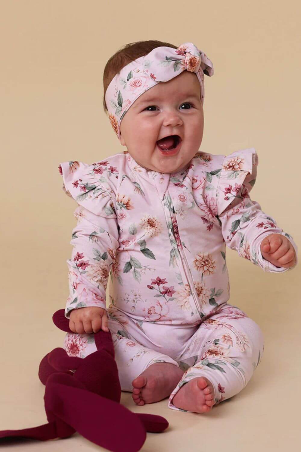 Snuggle Hunny Birds & Blooms Organic Snugglesuit Convertible Romper With Frill