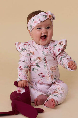 Snuggle Hunny Birds & Blooms Organic Snugglesuit Convertible Romper With Frill