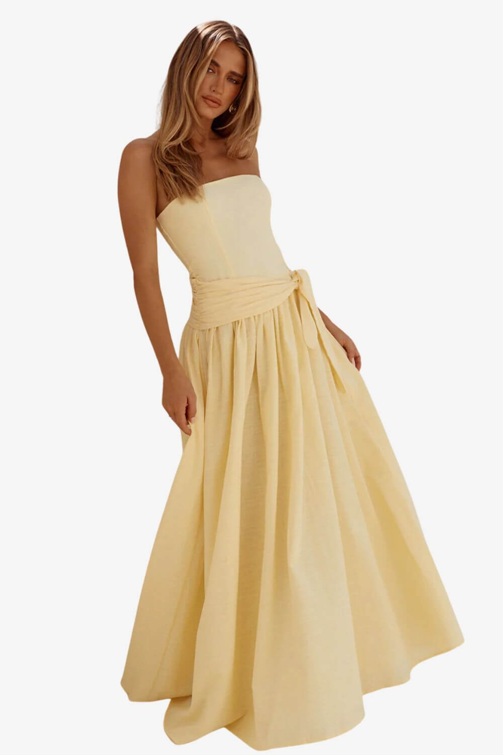 Maeve Strapless Side Tie Maxi Dress