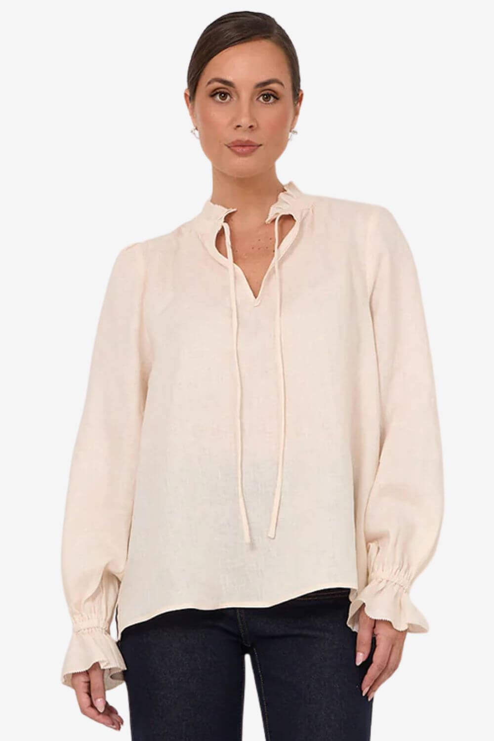 Adorne Sandra Long Sleeve Linen Top