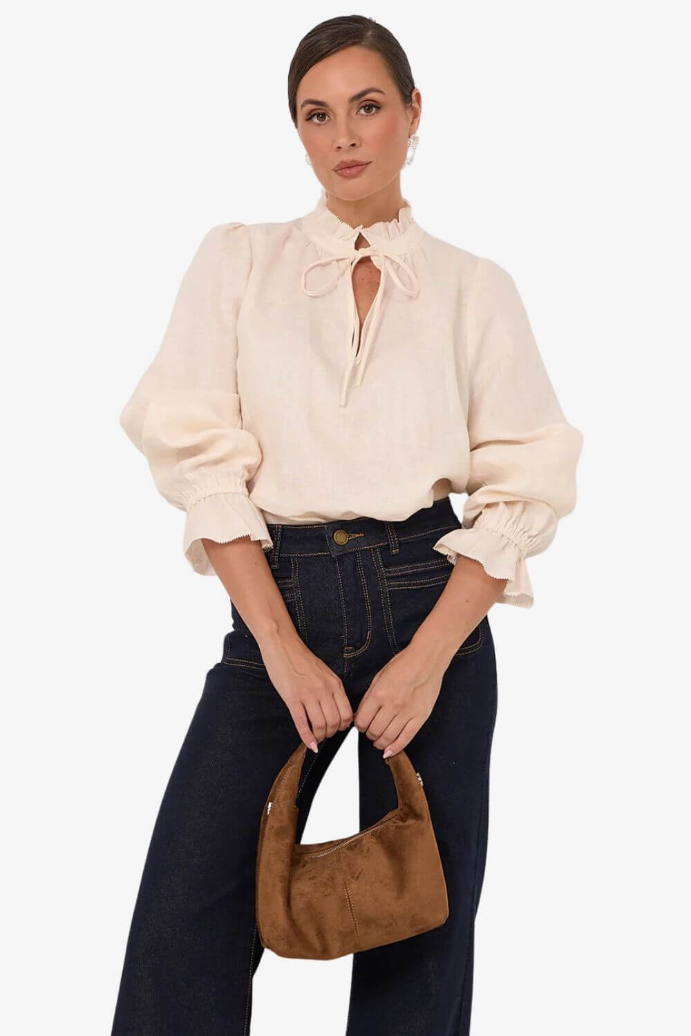 Adorne Sandra Long Sleeve Linen Top