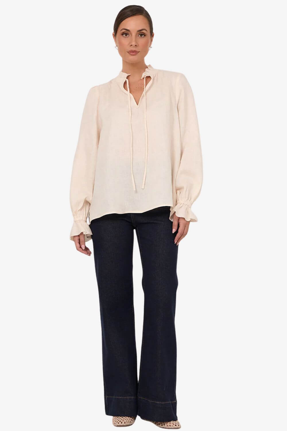 Adorne Sandra Long Sleeve Linen Top