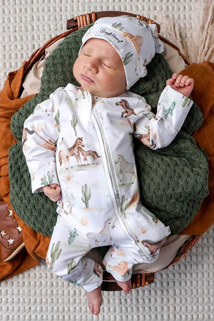 Snuggle Hunny Wild Horses Organic Snugglesuit Convertible Romper