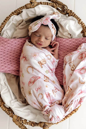 Snuggle Hunny Boots & Bows Organic Jersey Wrap & Topknot Set