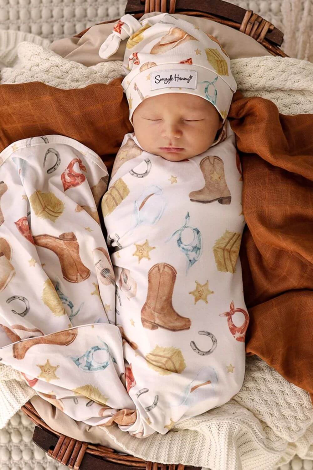 Snuggle Hunny Cowboys Organic Jersey Wrap & Beanie Set