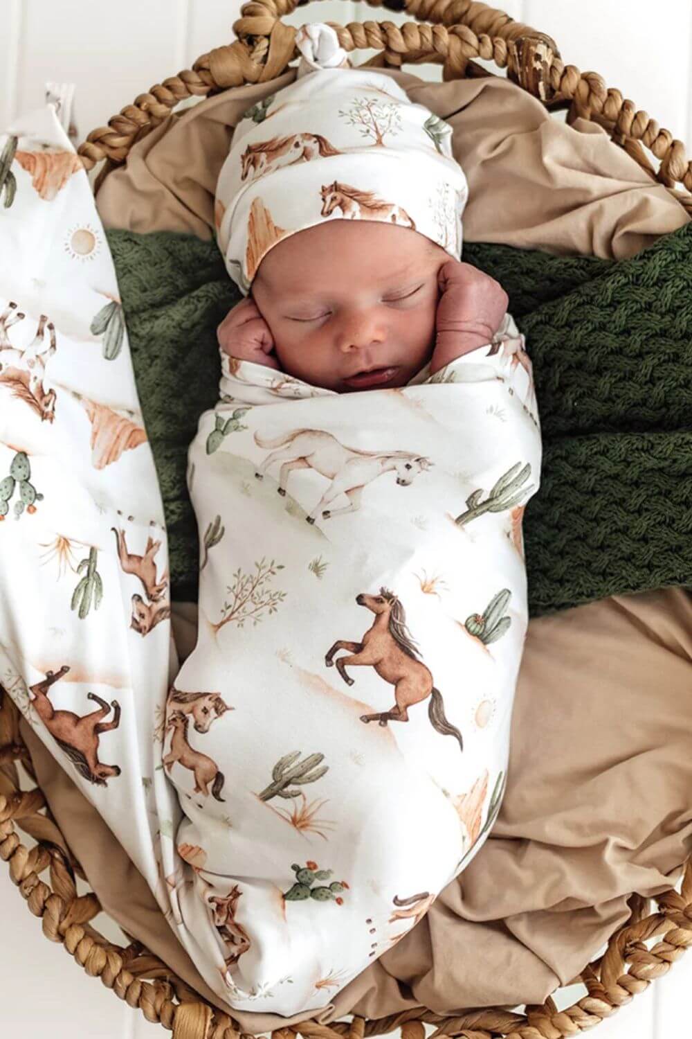 Snuggle Hunny Wild Horses Organic Jersey Wrap & Beanie Set