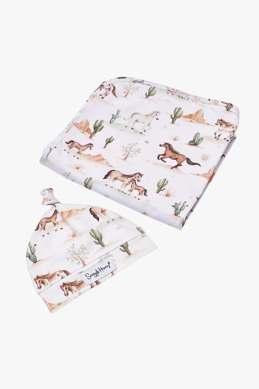 Snuggle Hunny Wild Horses Organic Jersey Wrap & Beanie Set