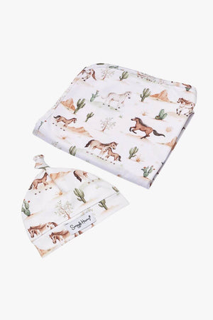 Snuggle Hunny Wild Horses Organic Jersey Wrap & Beanie Set