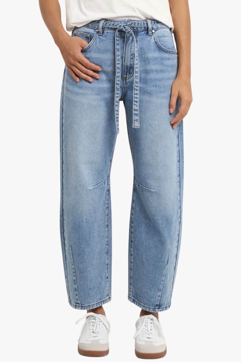 Campus Tie Waist Barrel Jeans
