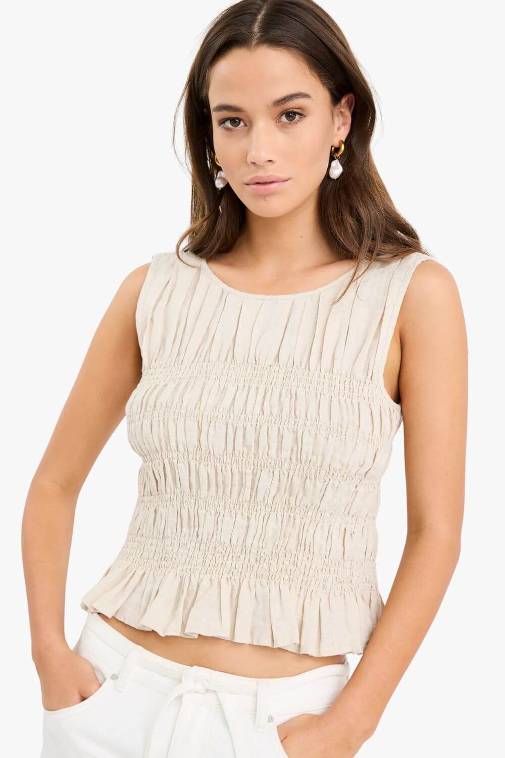 Among The Brave Impulsive Linen Shirred Top