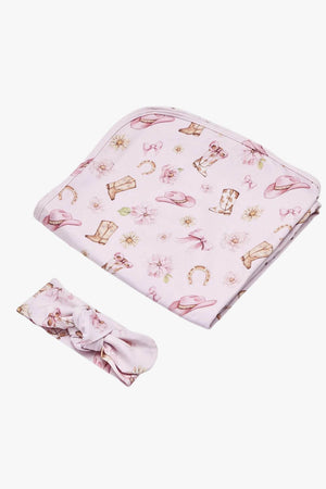 Snuggle Hunny Boots & Bows Organic Jersey Wrap & Topknot Set