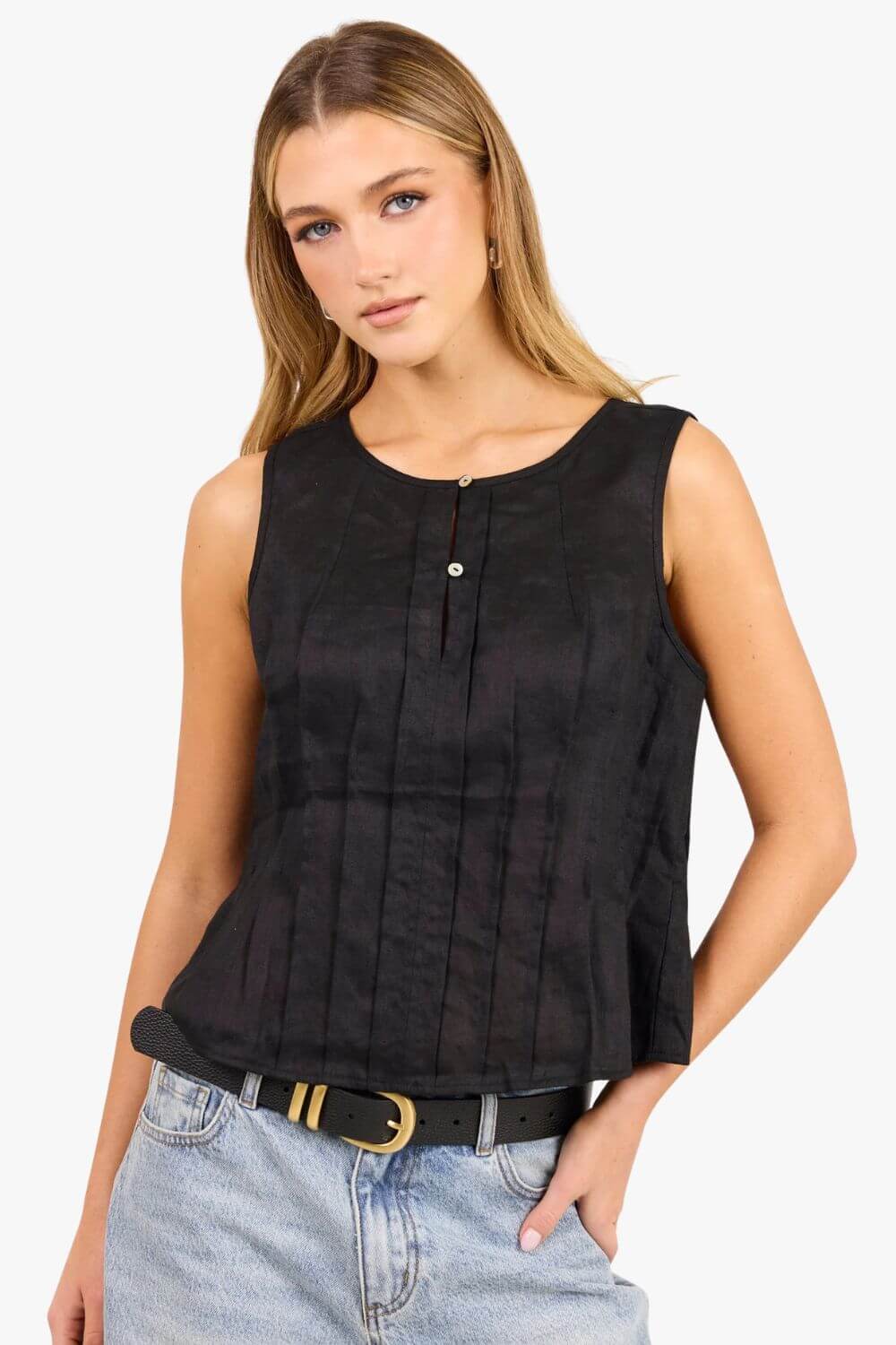 Stories Be Told Womens Linen Pintuck Top