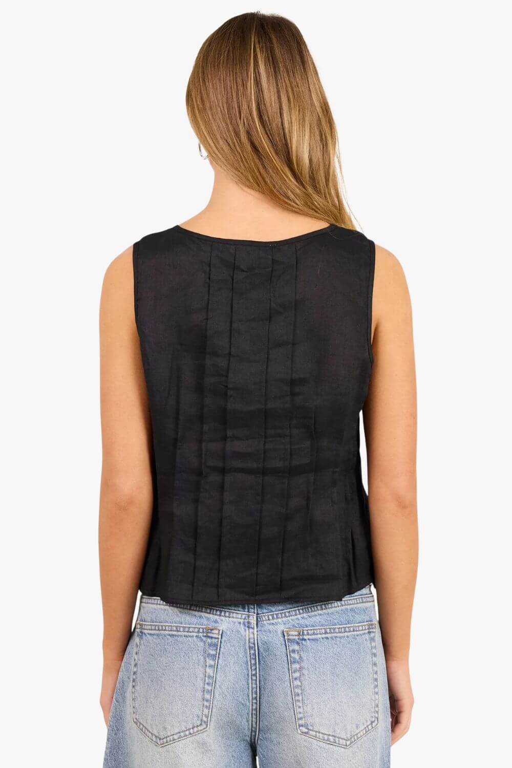 Stories Be Told Womens Linen Pintuck Top