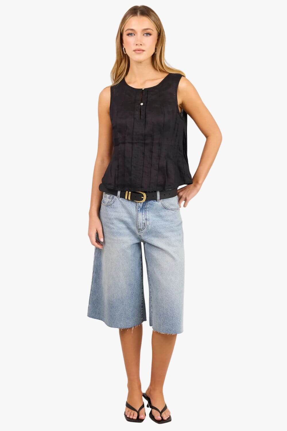 Stories Be Told Womens Linen Pintuck Top