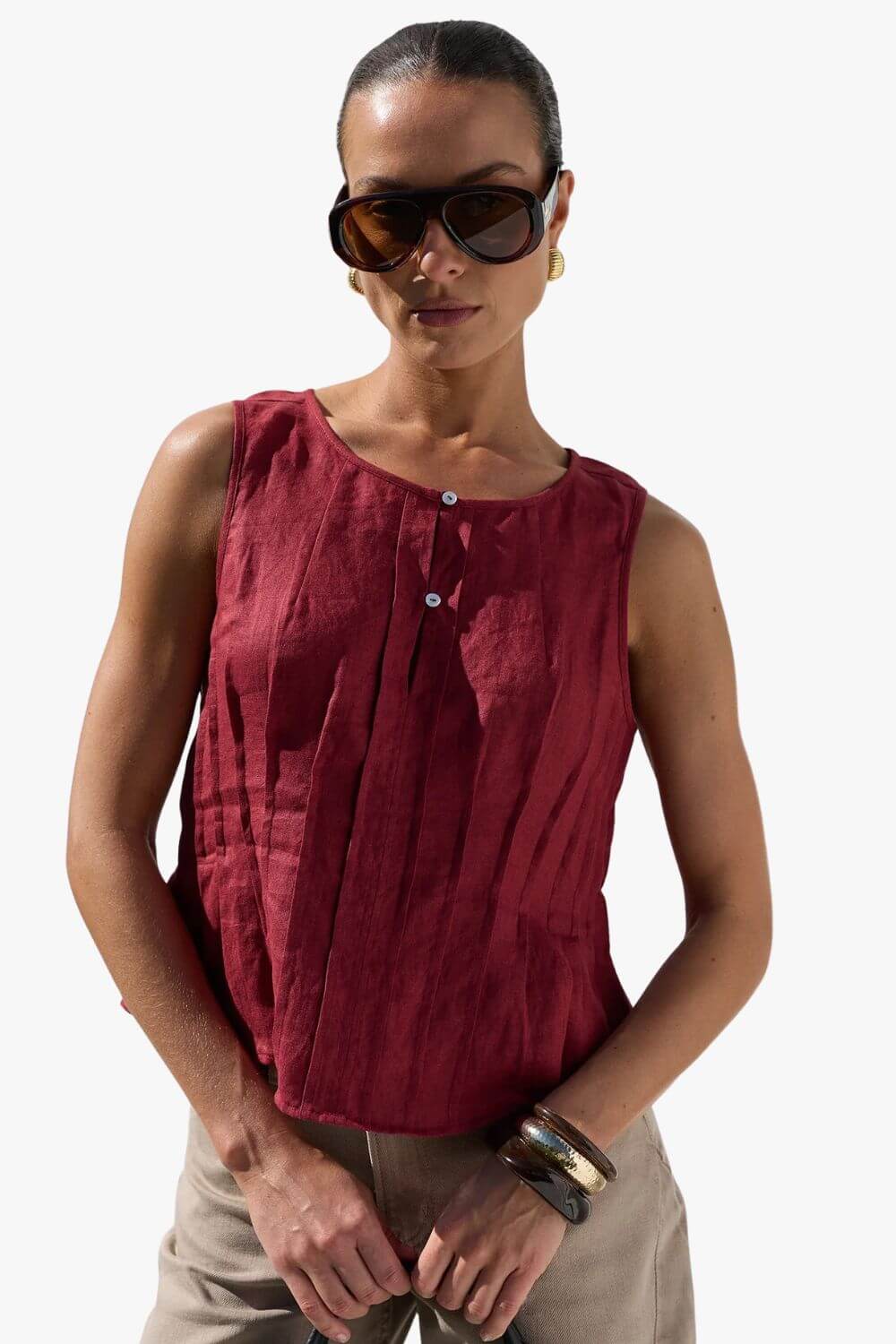 Stories Be Told Womens Linen Pintuck Top