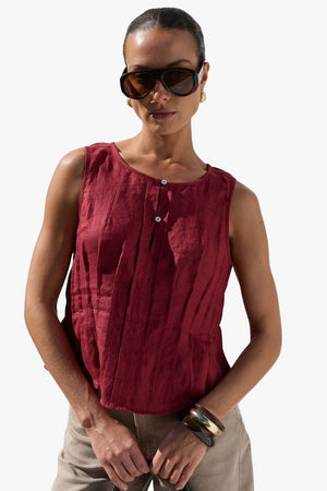 Stories Be Told Womens Linen Pintuck Top