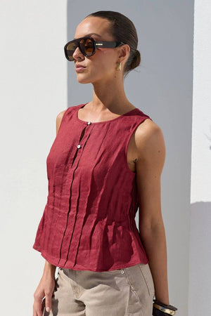 Stories Be Told Womens Linen Pintuck Top