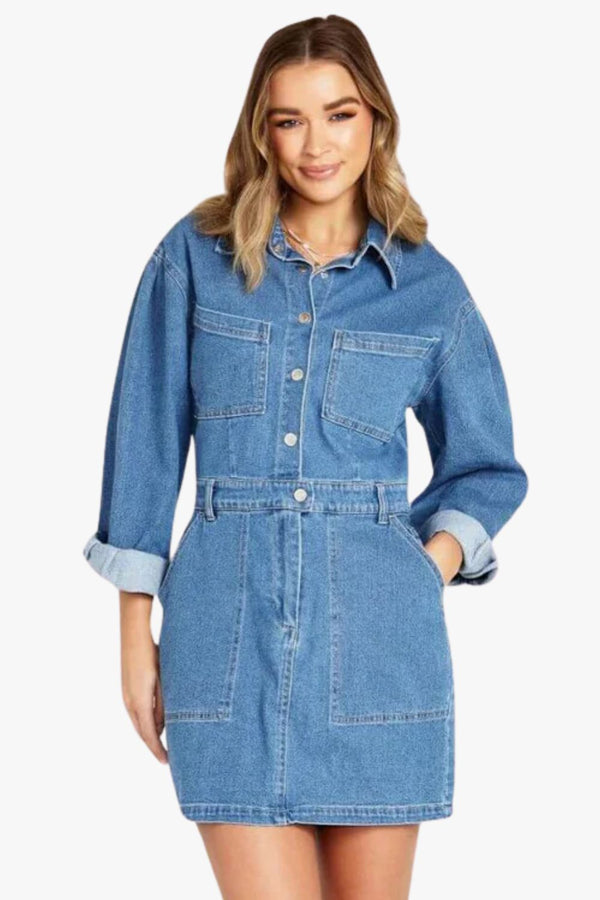 Sass Gabrielle Long Sleeve Denim Dress - Titley's Department Store Sass Gabrielle Long Sleeve Denim Dress - Titley's Department Store