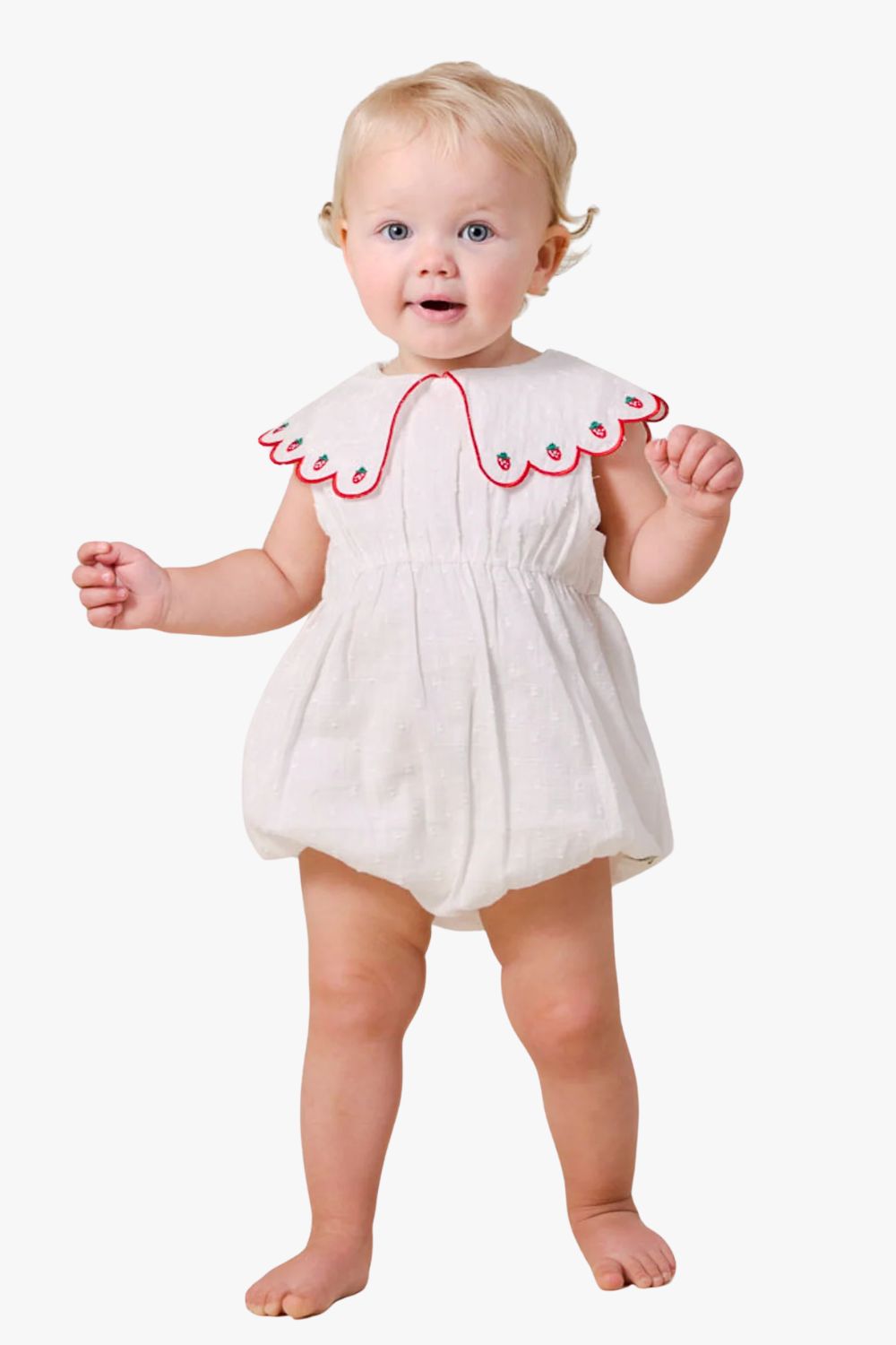 Goldie + Ace Scallop Collar Strawberry Romper