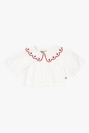 Goldie + Ace Scallop Collar Strawberry Cropped Blouse