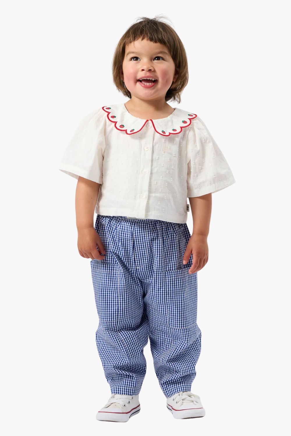 Goldie + Ace Scallop Collar Strawberry Cropped Blouse