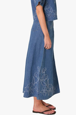 Fate + Becker Sloane Embroidered Denim Skirt