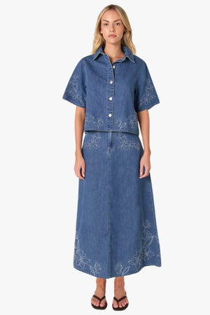 Fate + Becker Sloane Embroidered Denim Skirt