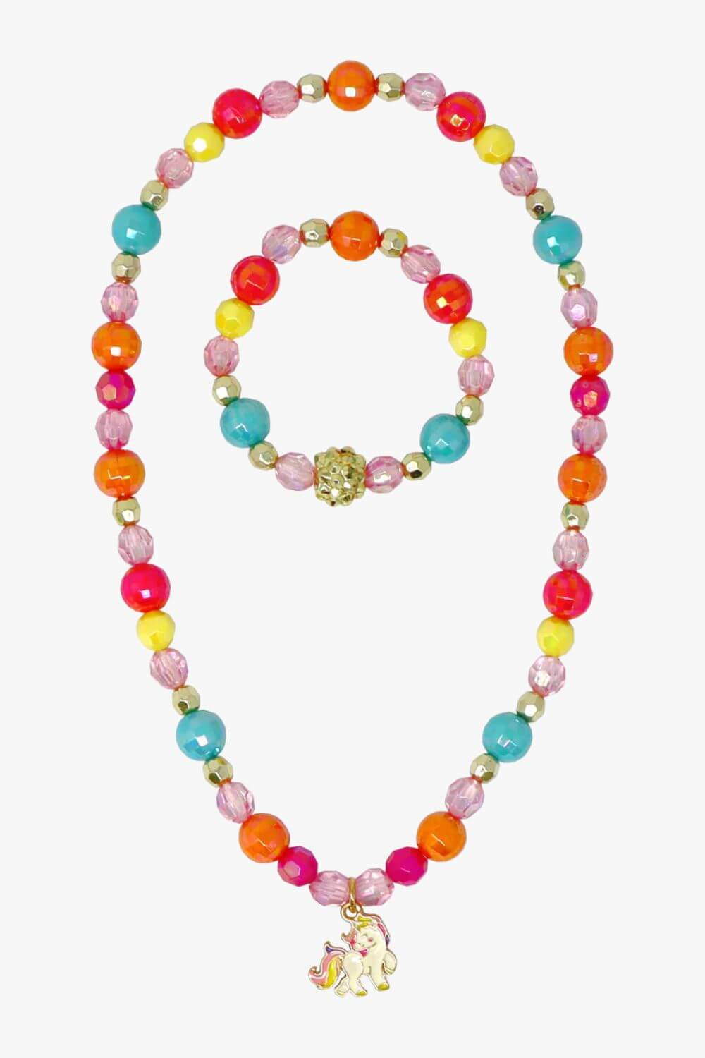 Pink Poppy Unicorn Rainbow Charm Necklace & Bracelet Set