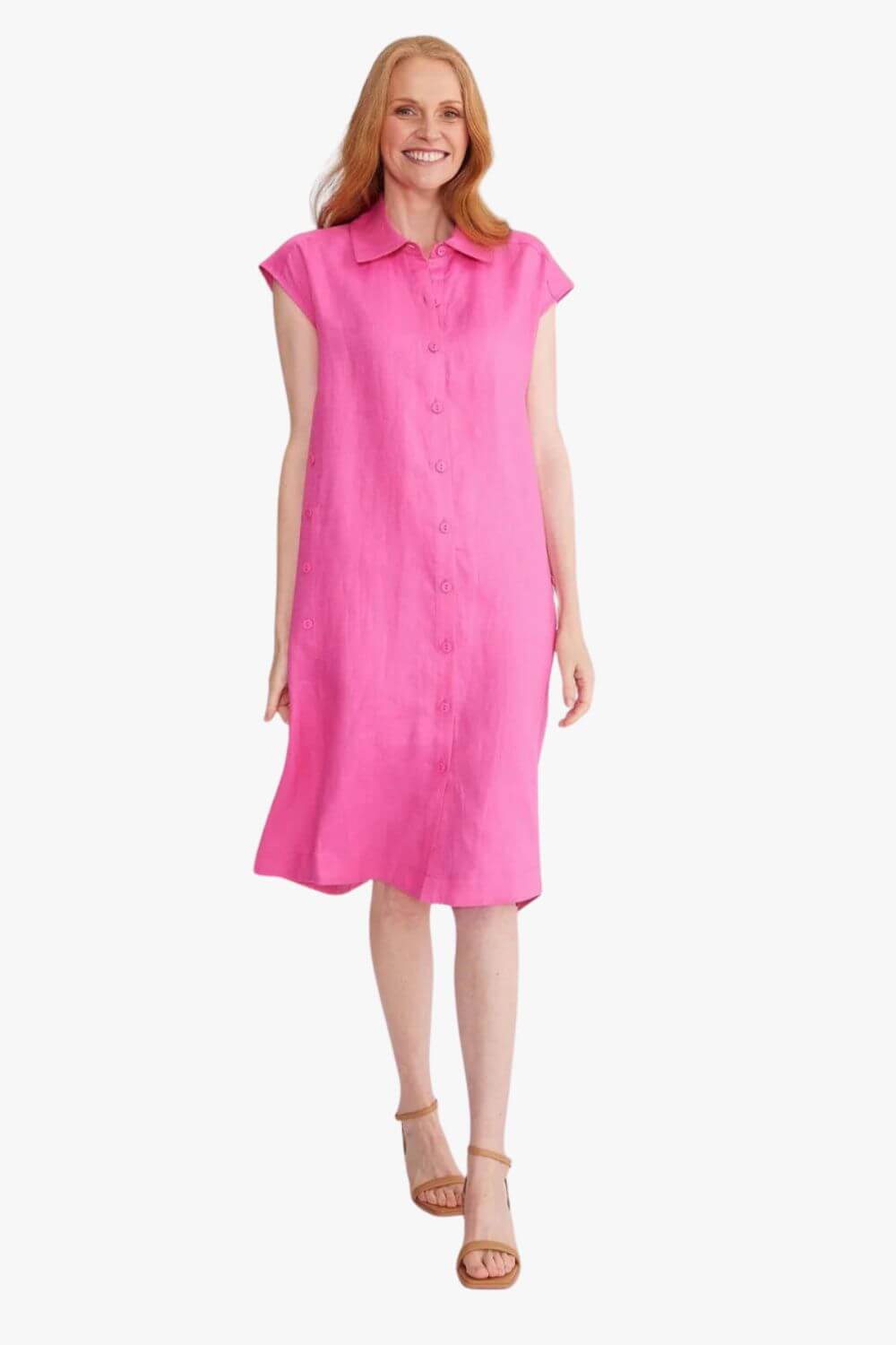 Yarra Trail Sleeveless Button Trim Midi Dress