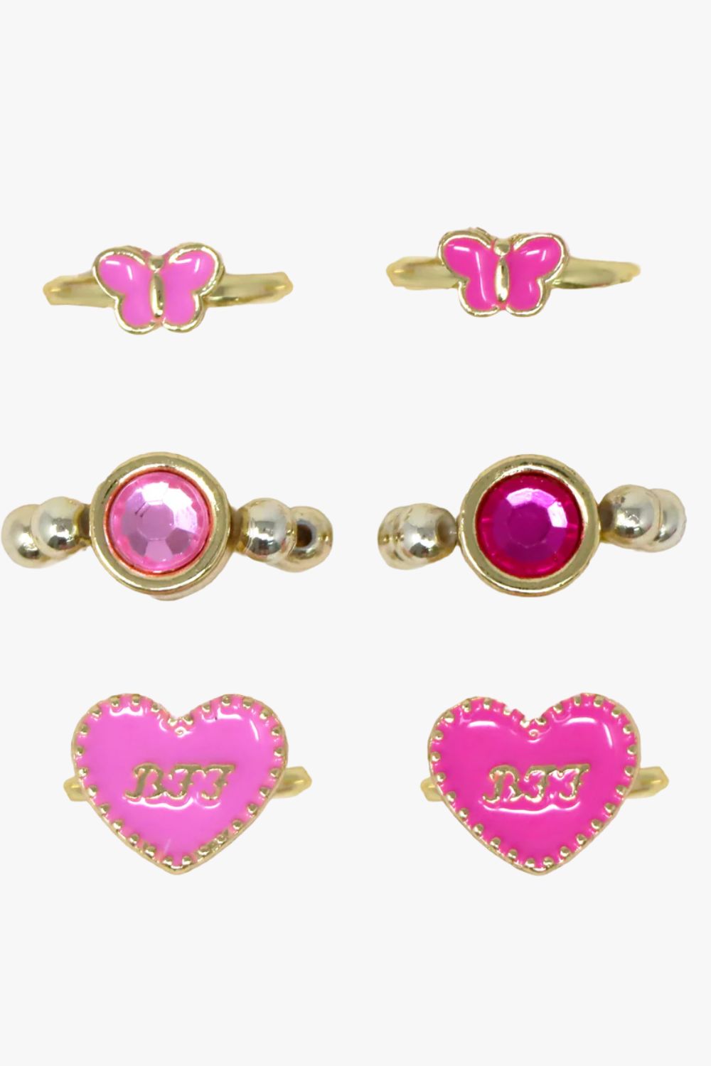 Pink Poppy BFF Heart & Butterfly Ring Set