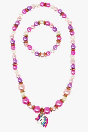Pink Poppy Unicorn Necklace & Bracelet Set
