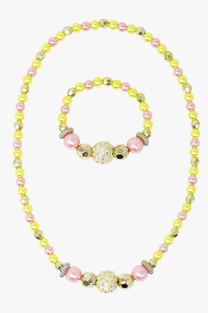 Pink Poppy Lemon Delight Stretch Beaded Necklace & Bracelet Set