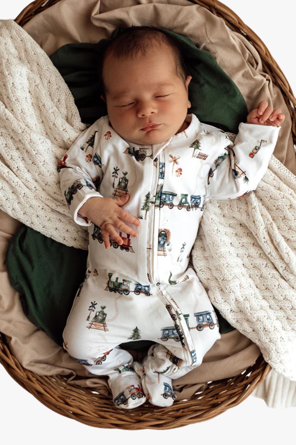 Snuggle Hunny Trains Organic Snuggle Sleepsuit Zip Footie