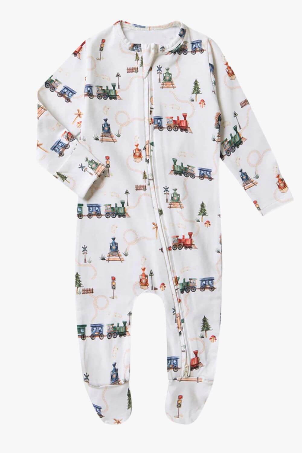 Snuggle Hunny Trains Organic Snuggle Sleepsuit Zip Footie