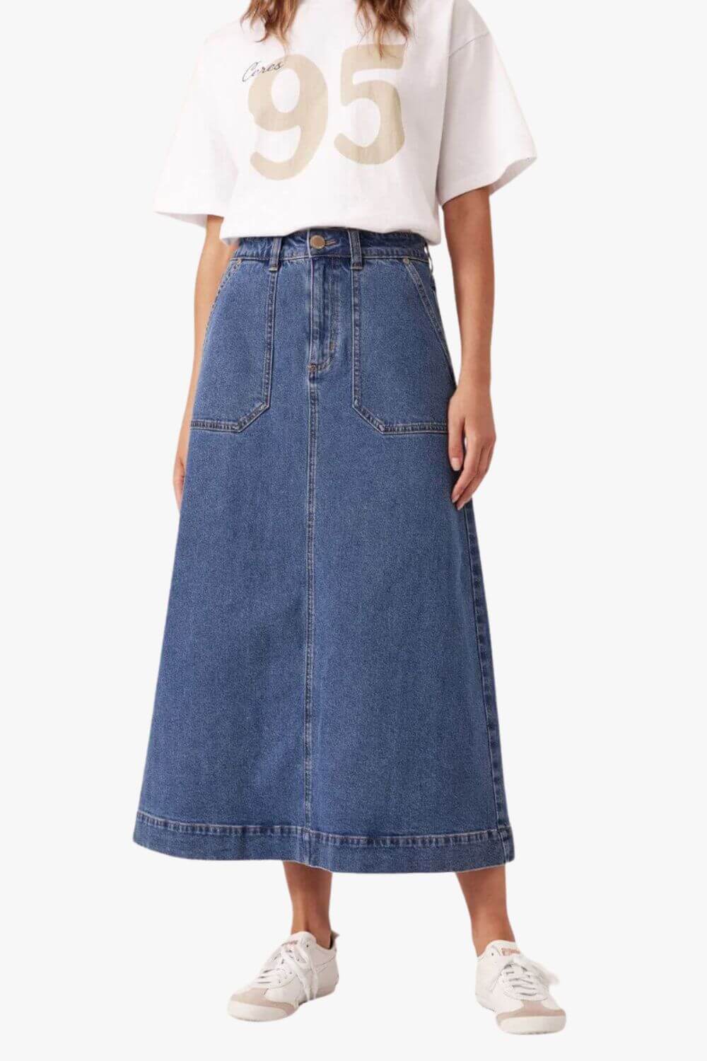 Ceres Life Patch Pocket Denim Midi Skirt